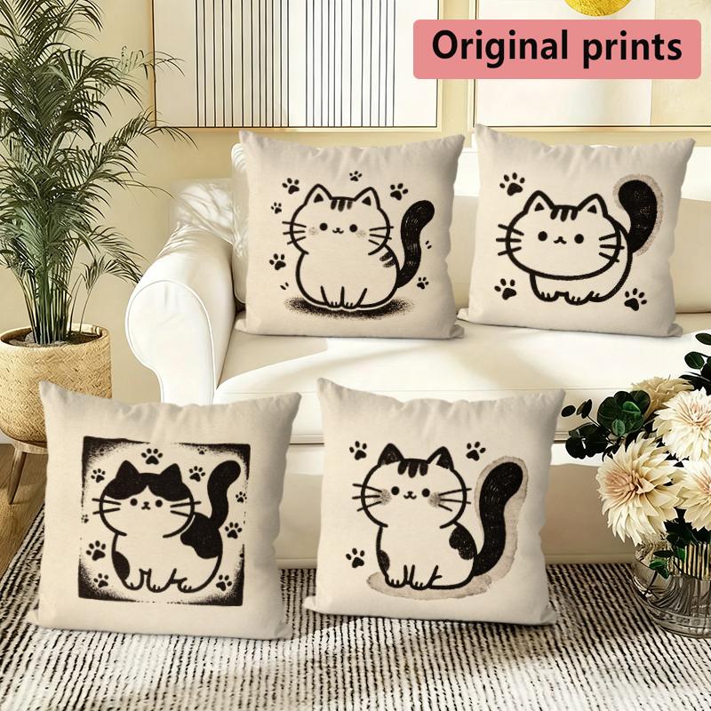 Cute Cartoon Cat Print Square Throw Pillow Covers Pattern Cushion Cover Suitable For Sofa Bedroom Car Pillow Cover