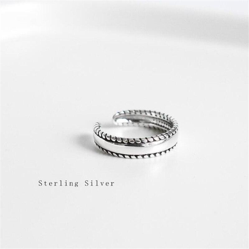 New Fashion Personality Middle Glossy Retro Female 925 Sterling Silver Jewelry Simple On Both Sides Twist Rings R146