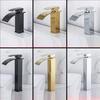 Black Waterfall Bathroom Basin Faucet Waterfall Spout Vanity Sink Mixer Tap Brush Gold Sink Faucet Tall short Style Chrome Gray