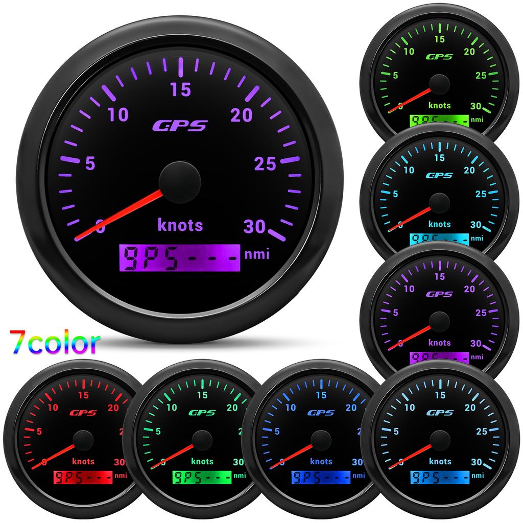 85MM Digital GPS Speedometer 0~30 Knots 0~60 Knots Speed Meter With GPS Antenna For Boat Car Yacht 7 Color Backlight 12V 24V