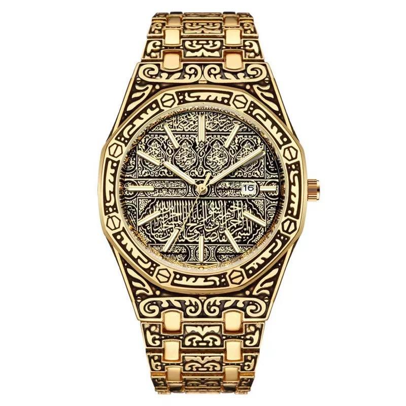 

New Fashion Men s Steel Belt Watch Watch Engraved with Calendar Men s Quartz Watch золотой