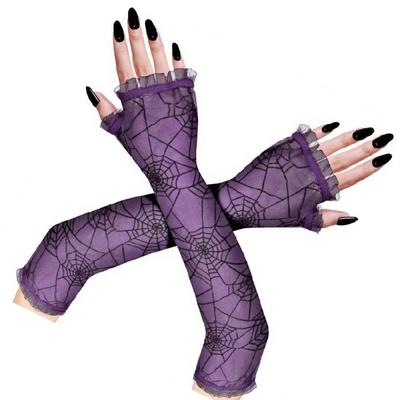 Dehnbare Vollarmhandschuhe mit Netzdesign, ideale Cosplay-Handschuhe für Halloween-Hexenkostüm-Accessoires