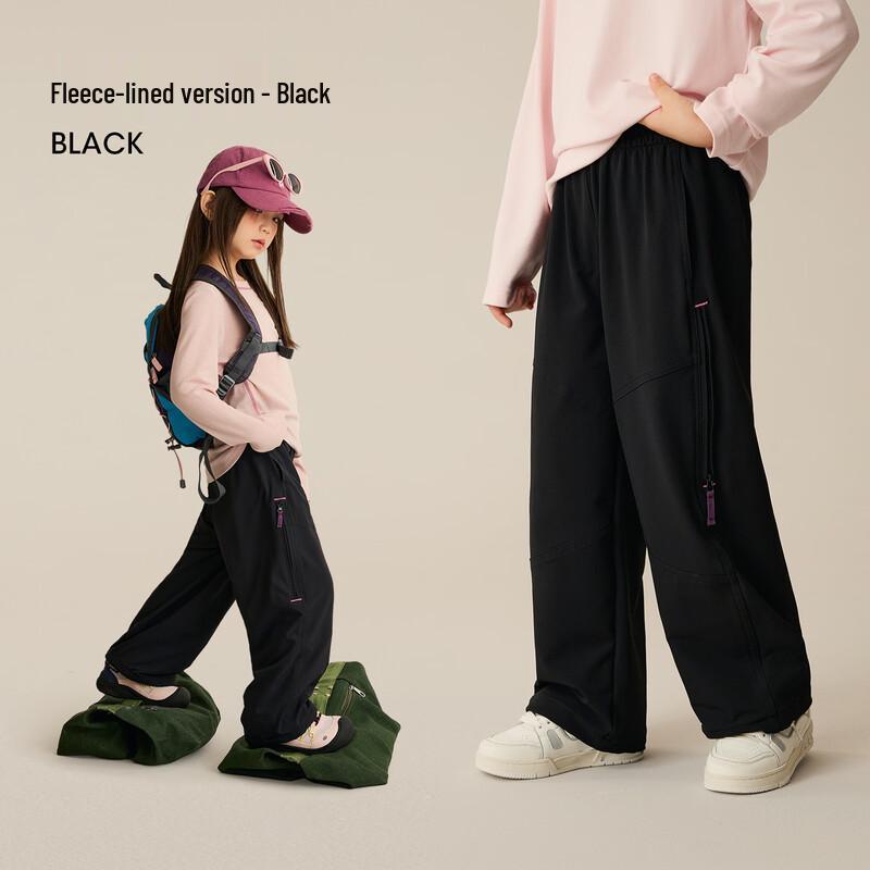 

Chenchenma Kids Fleece-Lined Water-Repellent Wide-Leg Cargo Pants S