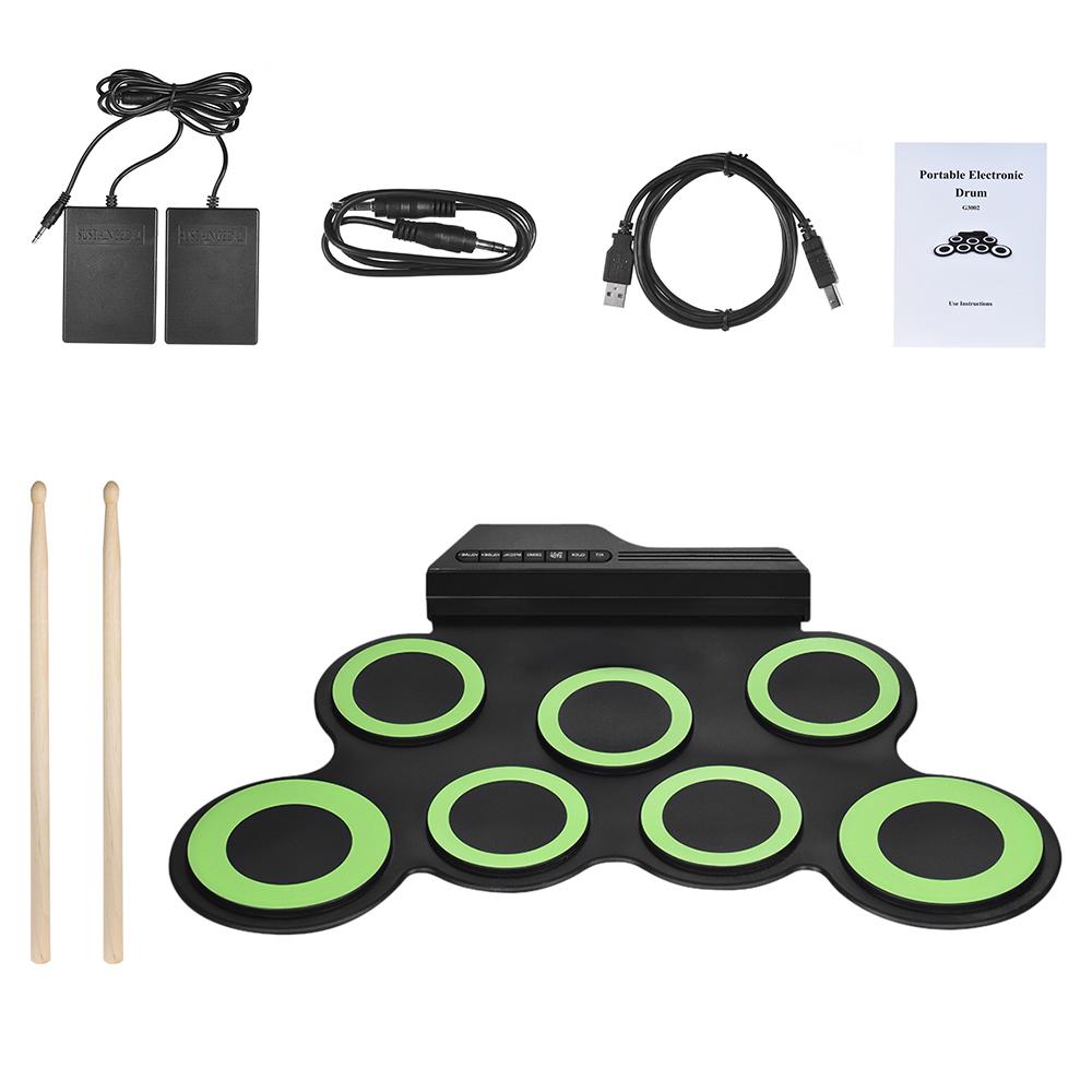 Compact Size Portable Digital Electronic Roll Up Drum Set Kit 7 Silicon Drum Pads USB Powered with Drumsticks Foot