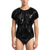 Adaptive Swimwear for Men M-3XL Waterproof Bodysuit Button Crotch Short Sleeve Elastic Waistband Leakproof Jumpsuit for Special Needs