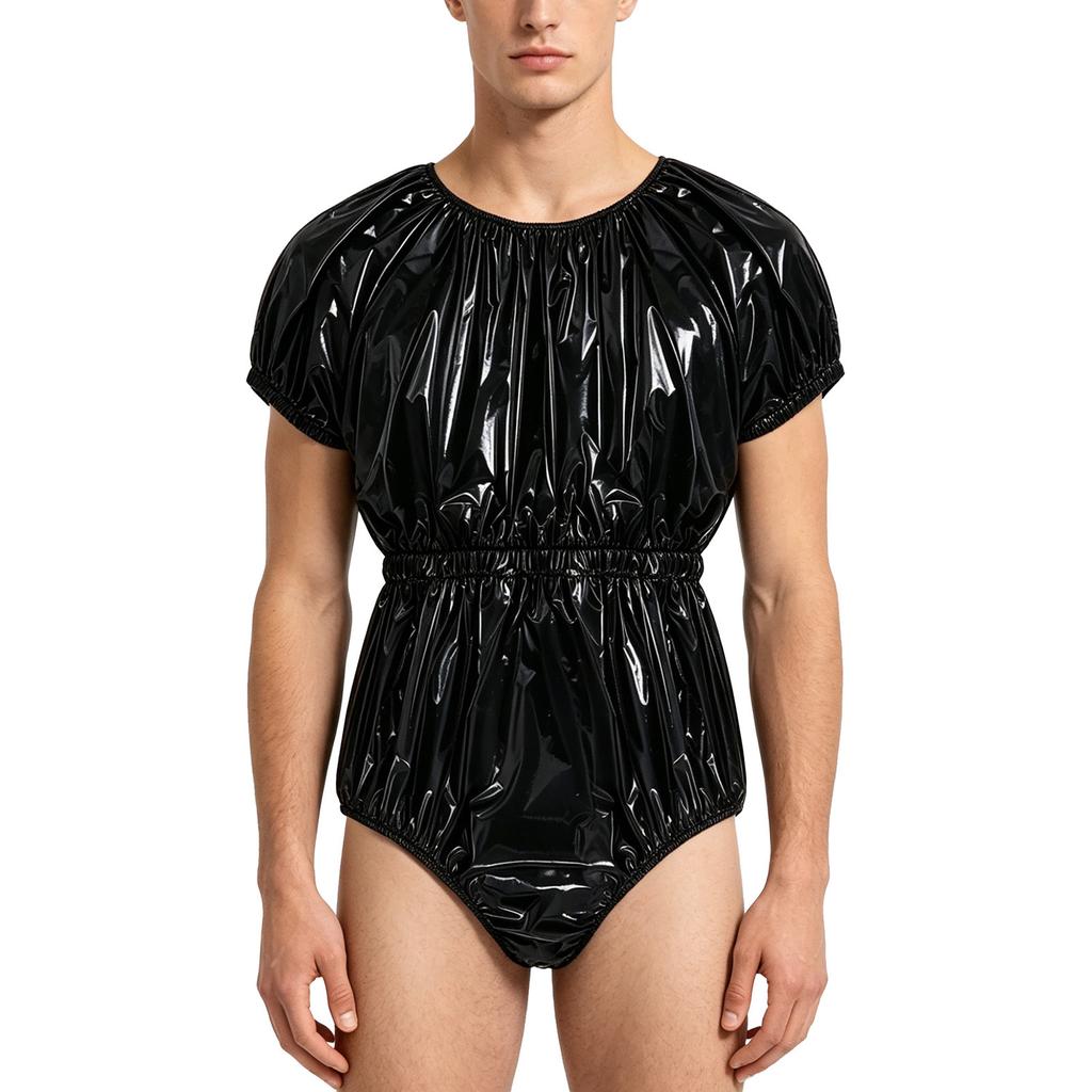 Adaptive Swimwear for Men M-3XL Waterproof Bodysuit Button Crotch Short Sleeve Elastic Waistband Leakproof Jumpsuit for Special Needs