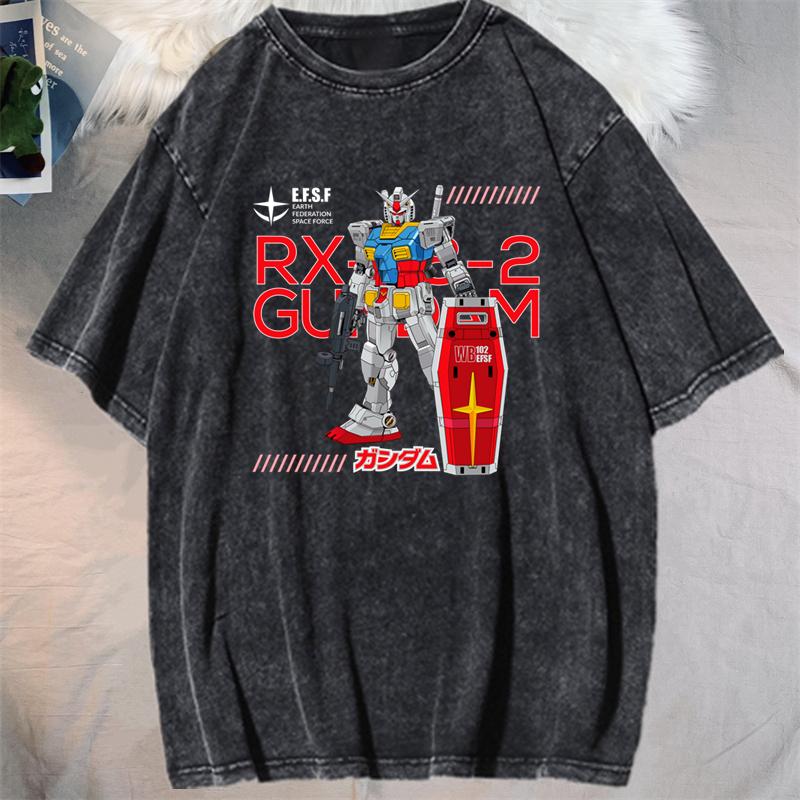 Anime GUNDAM Barbatos Graphic Printed Tshirt Mens and Womens Washed Tshirt High Quality Vintage Cotton Tshirt YK Top