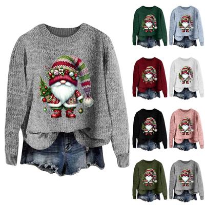 Damenmode, lässig, langärmelig, weihnachtlich bedruckt, Rundhalsausschnitt, Wollstrickpullover