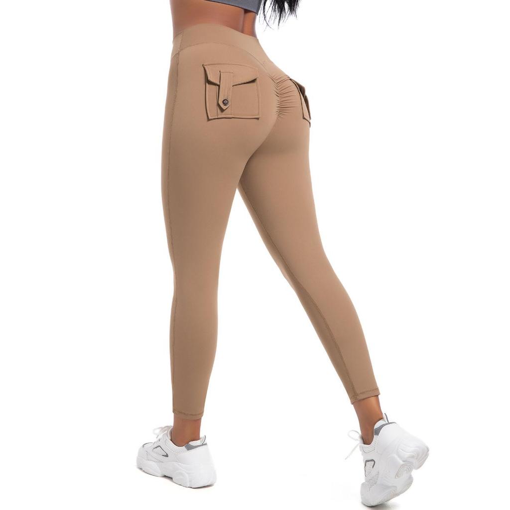 Damen High Waist Peach Cargo Leggings: Elastische, Hüfthebende, Schnelltrocknende Yogahose zum Laufen und für Fitness