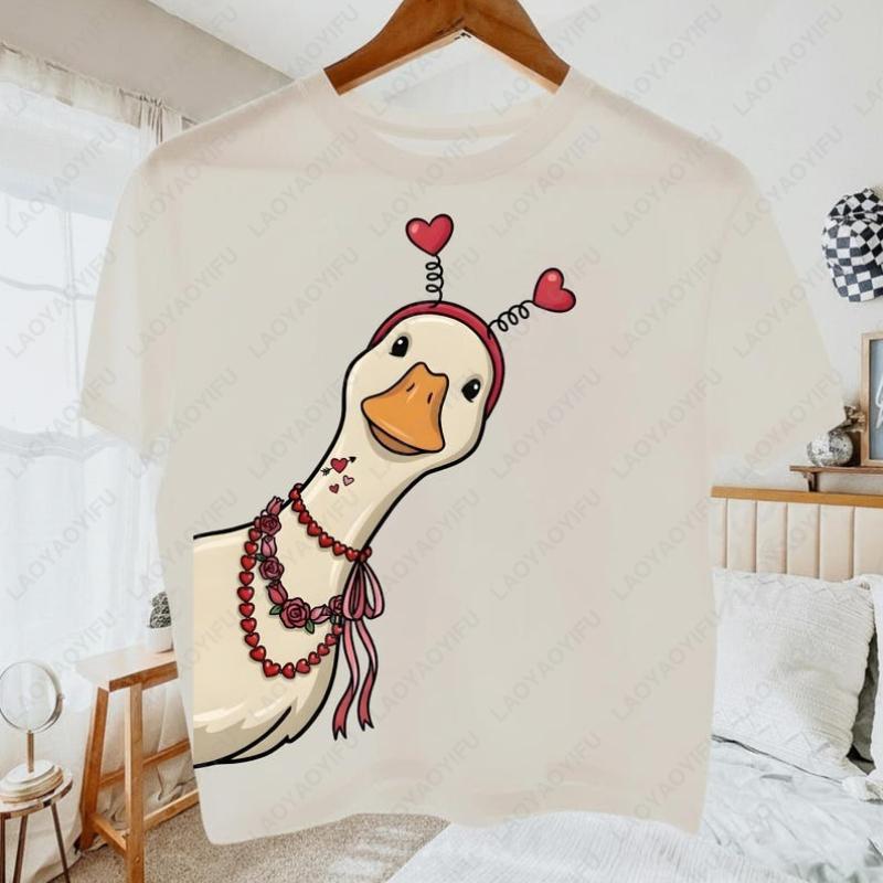 Pink Coquette Valentine Goose Cotton Shirt Funny Duck Oneck Printed Unisex Tops Lovers Clothes Man Women Valentines Day Gift