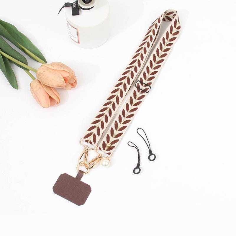 Universal Adjustable Leaf Shaped Phone Lanyard for Women Crossbody Single Shoulder Neck Strap Pearl Pendant Hanging Anti Loss