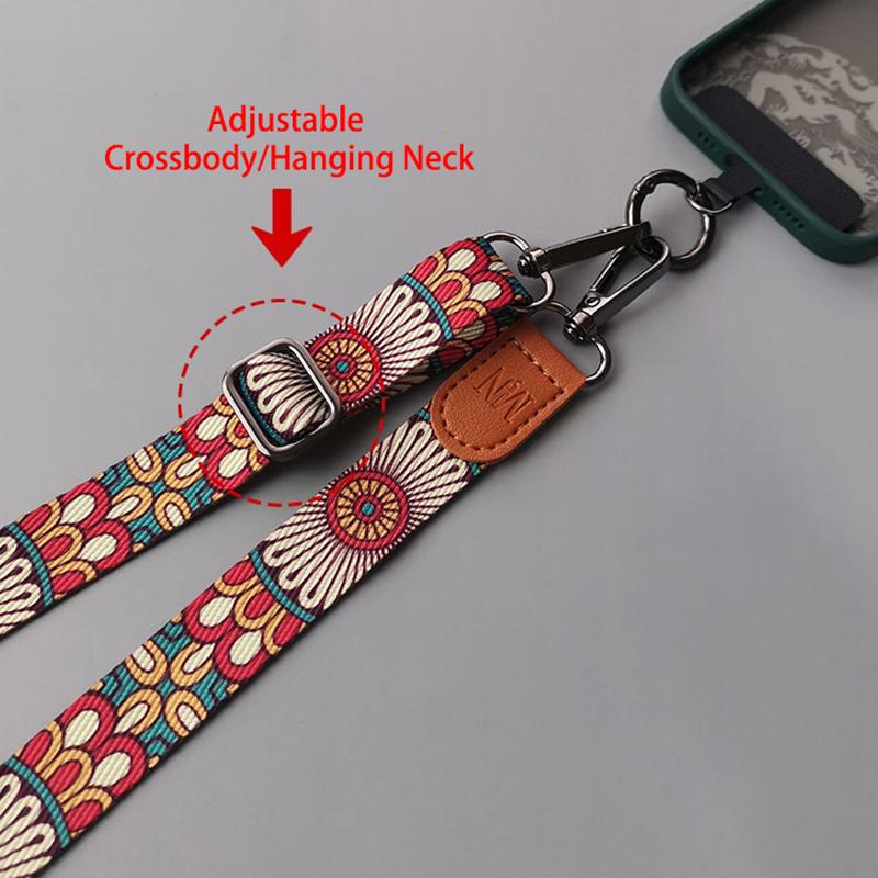 Retro Totem Pattern Crossbody Cell Phone Lanyard Adjustable Hanging Neck Mobile Phone Strap Pendant With Universal Card Gasket