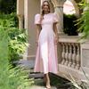 European beautiful women spring new round neck bubble short sleeve dress A word big swing dress