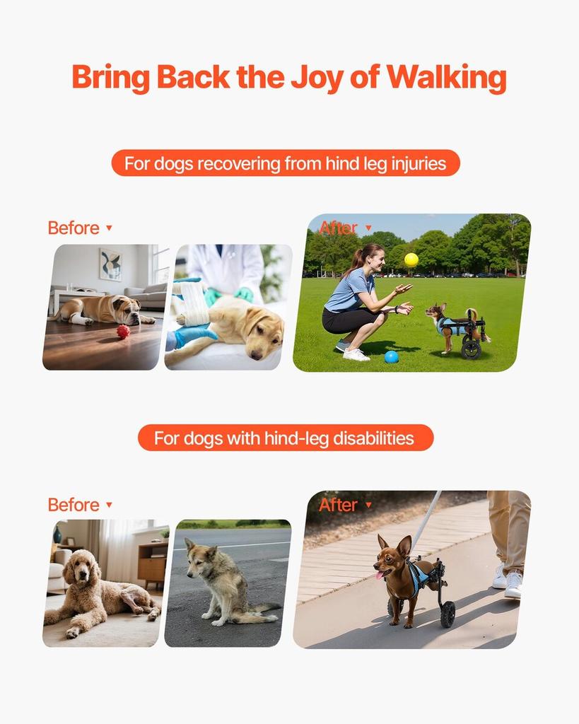 Dog Wheelchair for Back Legs, Adjustable 2 Wheels Pet Wheelchair, Lightweight Dog Cart with Shock-Absorbing Wheels, Mobility Support Wheel Chair for