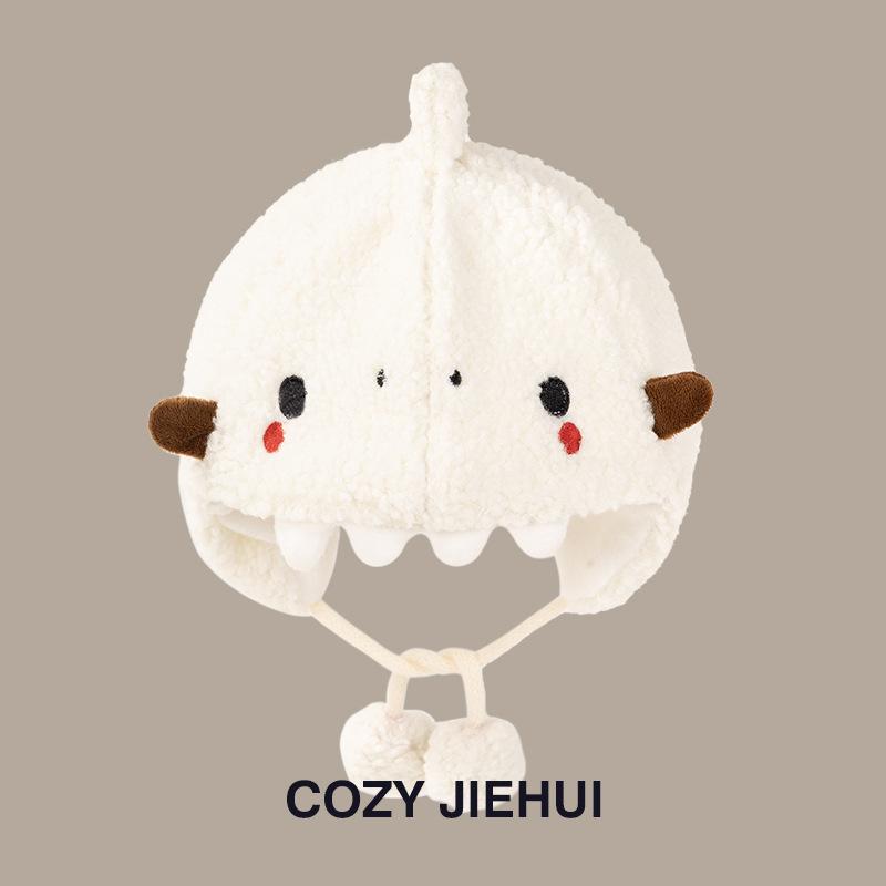 

Cute super cute baby hat autumn and winter plush hat infants, boys and children winter ear protection warm plush Lei Feng hat бежевий
