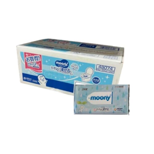

Влажные детские салфетки Moony, смываемые, 50 шт. x 12 упаковок (600 листов), Мягкий материал, сменный кейс
