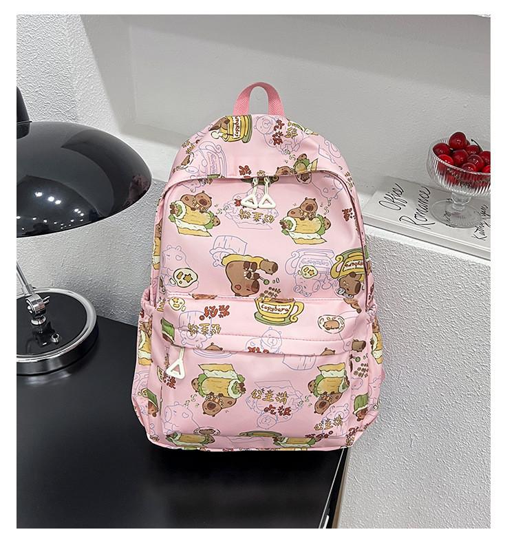 Adorable Cartoon Style Nylon Backpack For Students Trendy Design Large Capacity