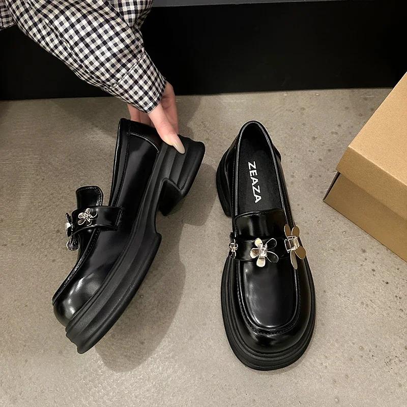 Spring Summer Shoes Female British Style Thick-soled College  Casual Loafers Genuine Leather Fashion Girls