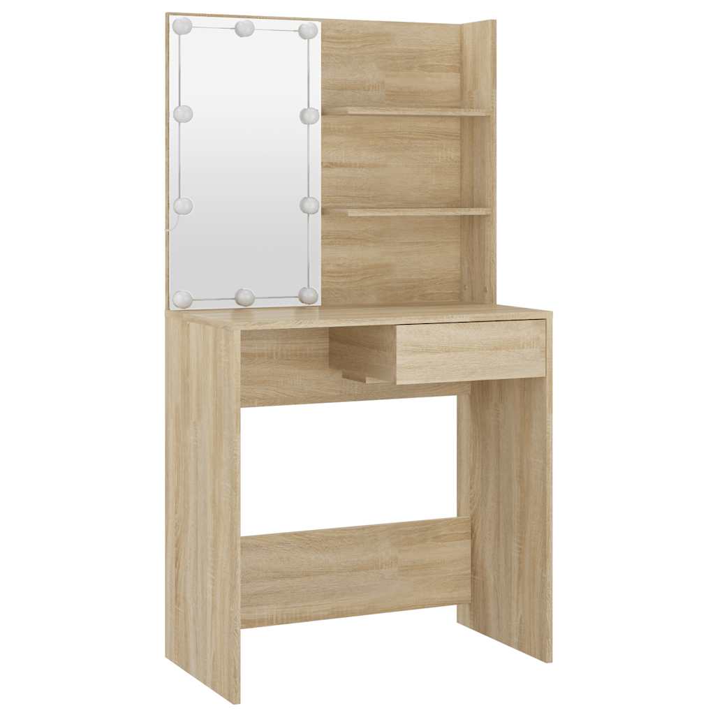 Makeup Vanity with LED Lights Sonoma Oak Finish 74.5 x 40 x 141 cm Engineered Wood