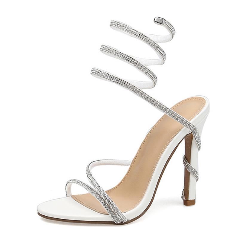 Fashion Liyke Summer Fashion Snake Twine Around Crystal Women Sandals Crystal Rhinestone High Heels Wedding Banquet Shoes Zapatos Mujer