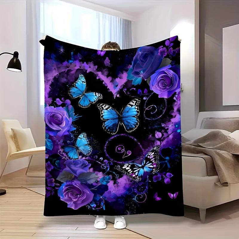 Elegant Butterfly & Rose Blanket: Embrace The Luxurious Design, Ultra-Soft Fabric, And Cozy Vibes For Your Stylish Home Decor