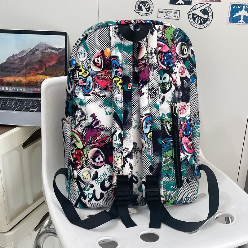 High-value Personalized Graffiti Trendy Cool Contrasting Color Backpack Couple Lightweight Travel Large-capacity Backpack