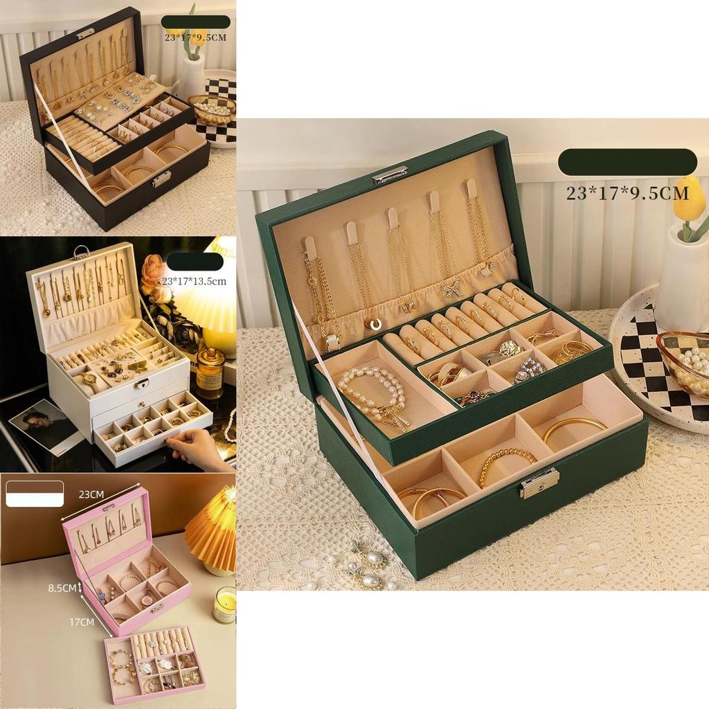 Classic Leather Jewelry Box With Multiple Layers For Elegant Storage Of Earrings Rings And Necklaces