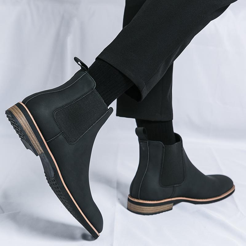 Men’s Black Boots Dress Formal Leather Chelsea Boots Pointed Toe Shoes Tuxedo Wedding Shoes Plus Size