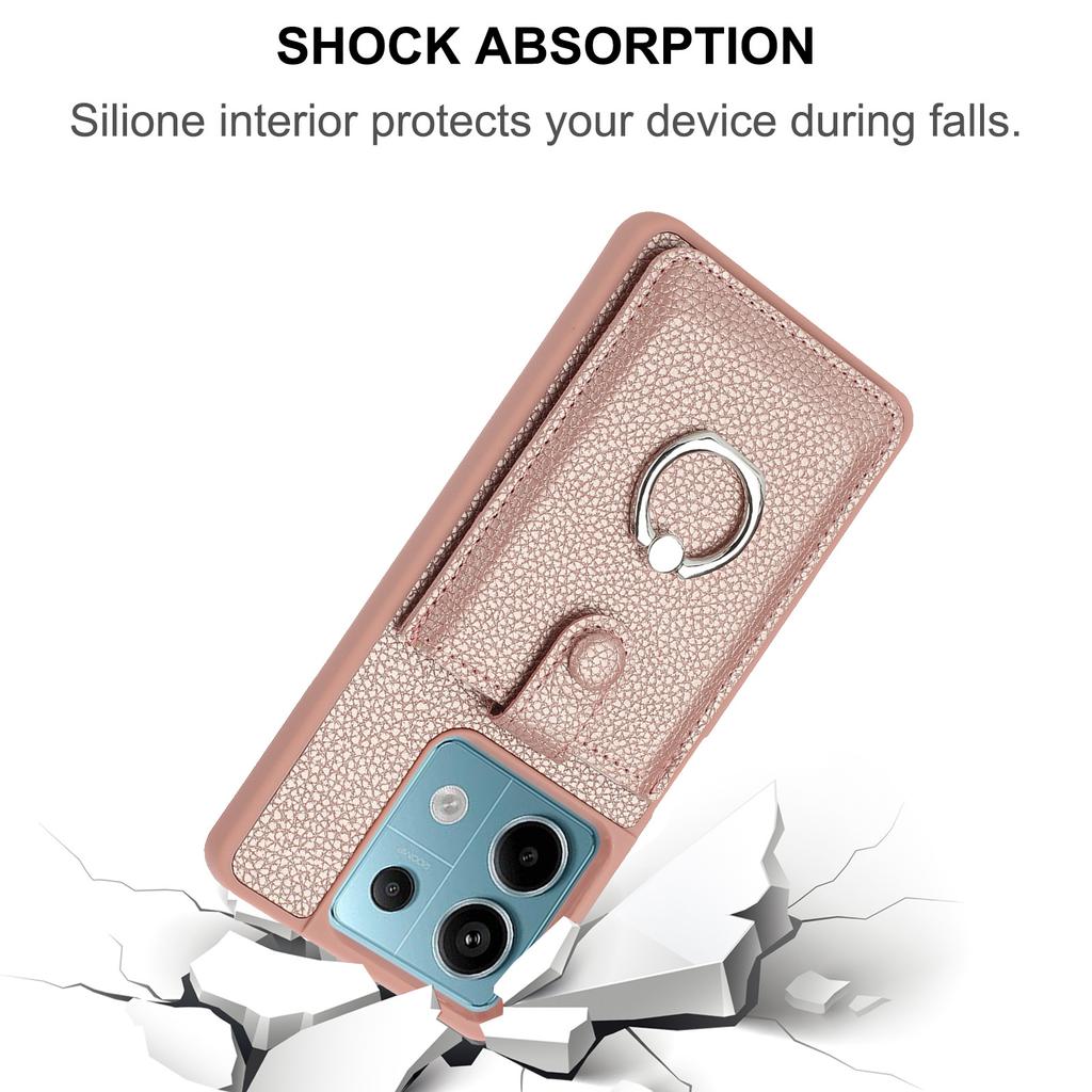 For Xiaomi Redmi Note 13 5G Case Drawing Type Card Slots Litchi Texture Leather Back Cover with Ring Kickstand