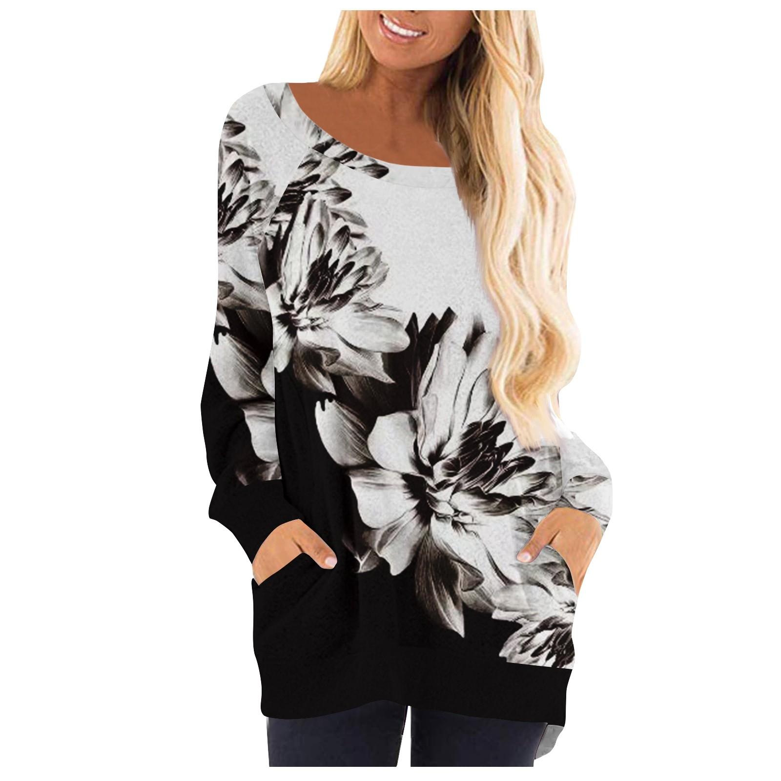 

Женская мода с круглым вырезом и принтом, футболка с длинным рукавом, свитер, повседневный топ XXL белый