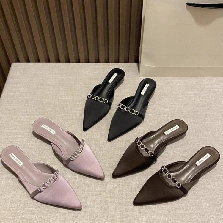 Fashion 2025 New Luxury Fashion Rhinestones Ladies Heeled Slippers Sandals Shoes Female Low Heel Slides Slippers Shoes for Women Mules