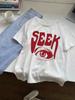 2026 Spring/Summer American Retro Eye Print Women's Loose Slimming Round Neck T-Shirt