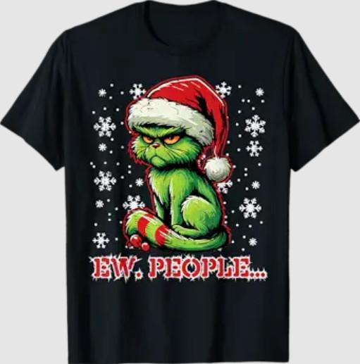 Christmas Cat Santa Ew People Funny Xmas Men Women T-Shirt