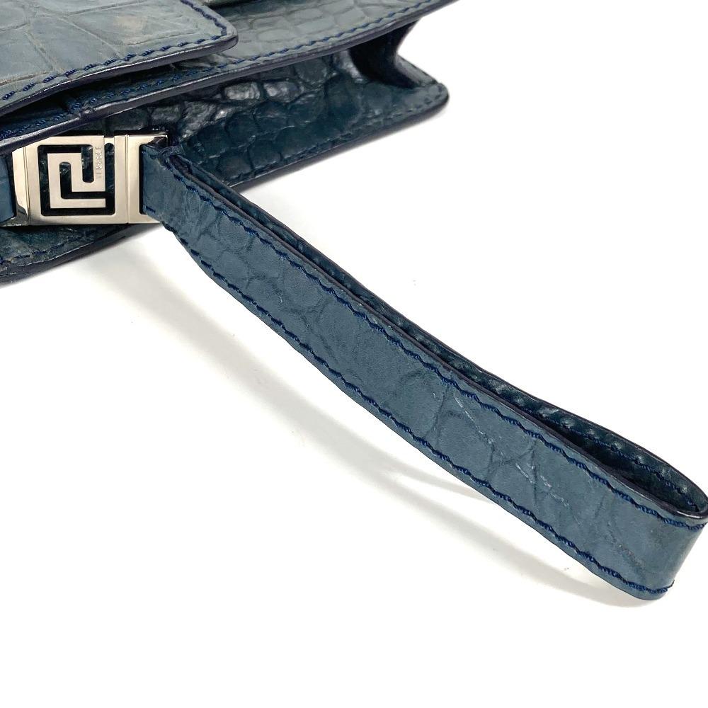VERSACE logo Bag Clutch Bag with Strap Clutch bag Embossed Leather blue