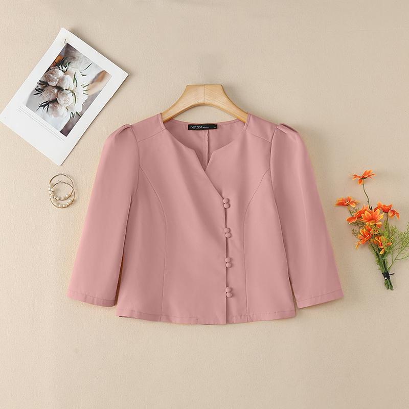 ZANZEA Women CasuaL V-Neck Solid Color 3/4 Sleeve Blouse