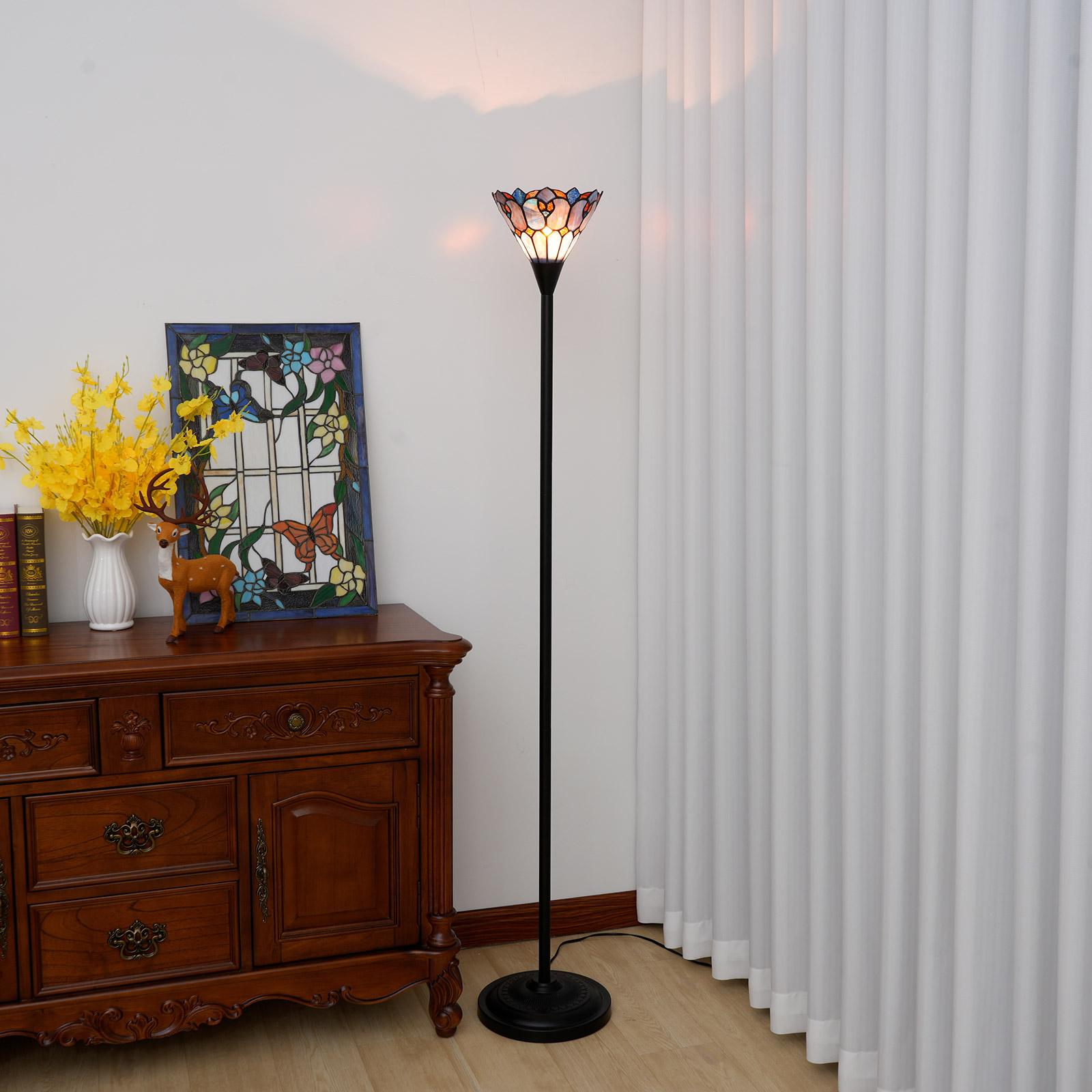 

Torchiere Floor Lamp Stained Glass Floor Light Industrial Pole Antique Style Standing Corner Lamp For Living Room