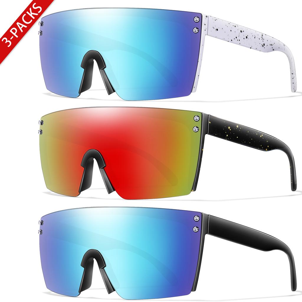 3 Pairs Fishing Sunglasses Men and women Square Oversize Windproof Shades with UV Protection for Outdoor Cycling Hiking