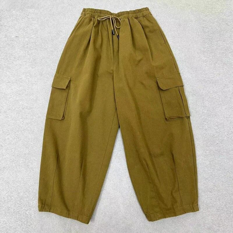 Johnature Spring Minimalist Classic Solid Color Drawstring Elastic High Waisted Casual Pants Women Workwear Pockets Harlan Pants