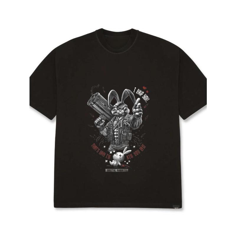

Oversized T-Shirt Black Rabbit Holding Gun Graphic I Love You Text Design Casual Streetwear Fashion Unisex Top For Men And Women Daily Wear Outfit XXXXL чёрный