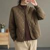 Chaqueta holgada y cómoda de color liso con sección fina para mujer, otoño e invierno, cuello redondo, sección corta, chaqueta de algodón con clip de celosía de diamantes