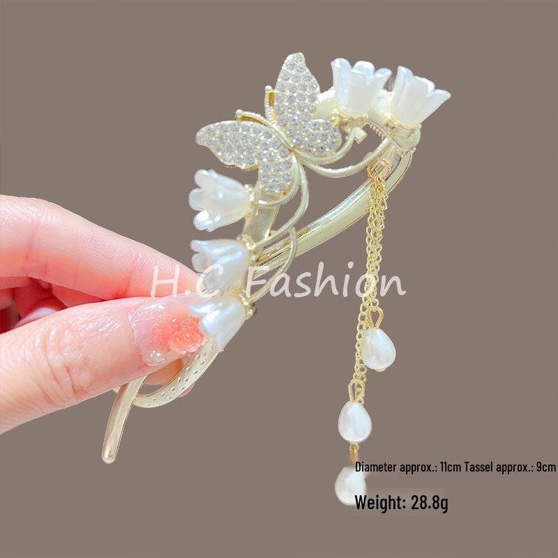 Retro Embroidered Butterfly Tassel Hair Clip for Women