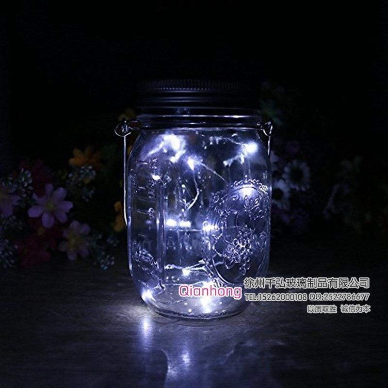 

10 LED String Fairy Light Solar Mason Jar String Lights with Screw on Lid for Patio Garden Path Home Decor Cool white#0