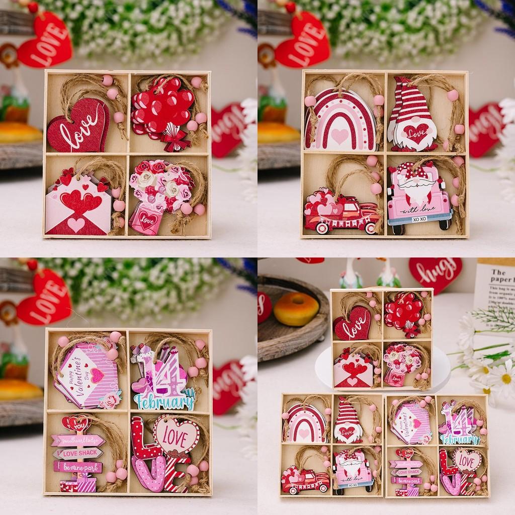 Charming Pink Wooden Valentine's Day Hanging Decor With Creative Heart Design Set