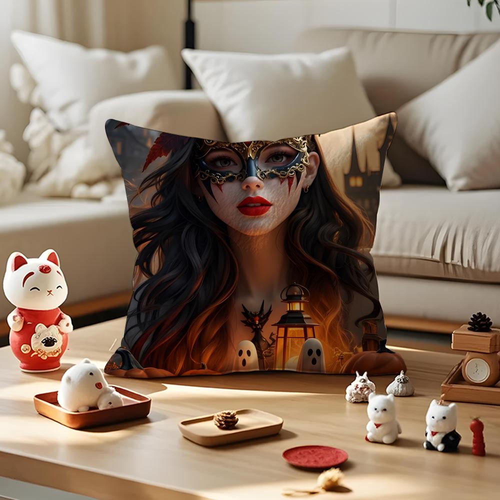 Halloween Cushion Cover Anti-dustmite Pillowcase Invisible Zipper Silky Short Plush Sofa Cushion Cover