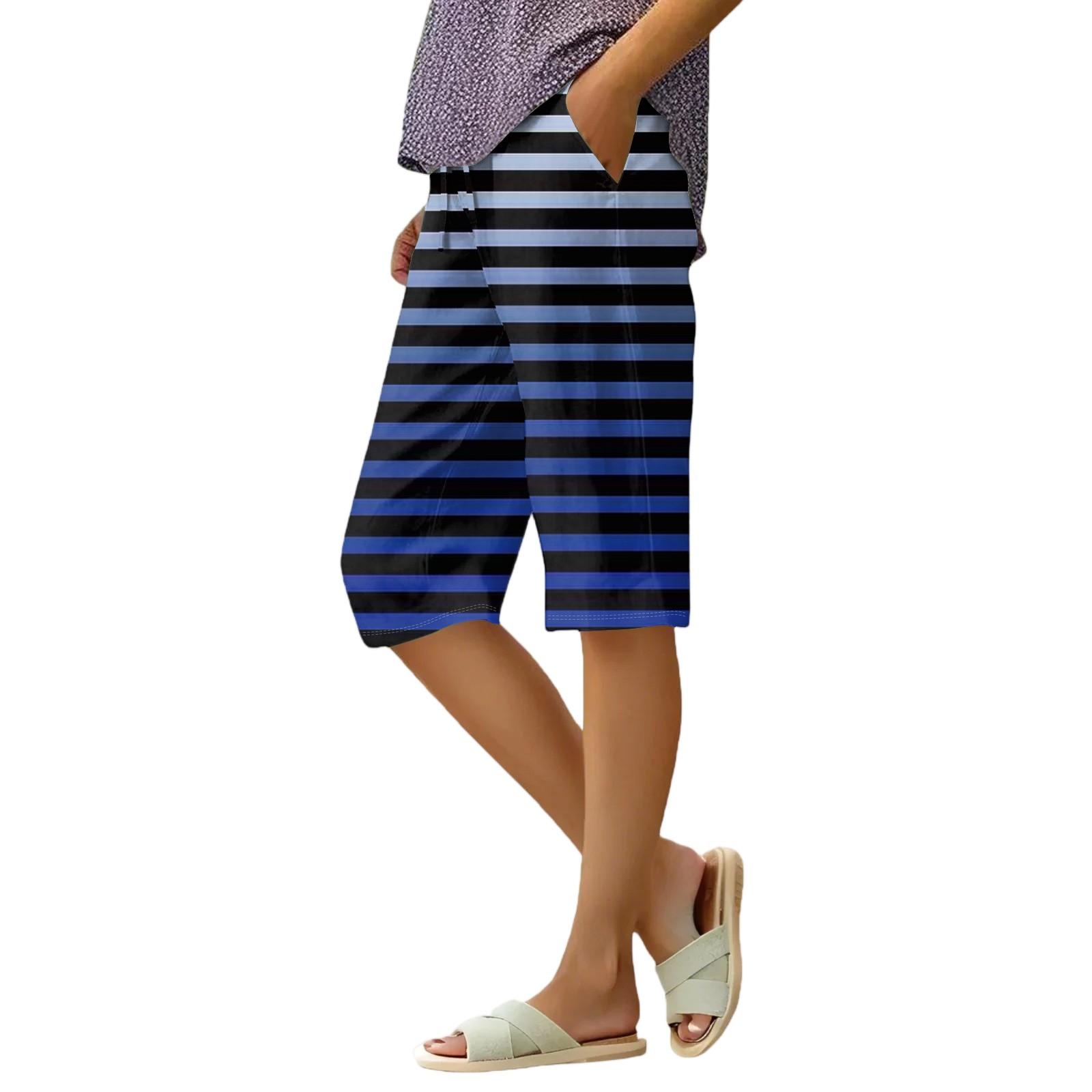 

Женские летние легкие повседневные шорты с цветочным принтом в горошек и эластичным поясом длиной до колена с карманами XL