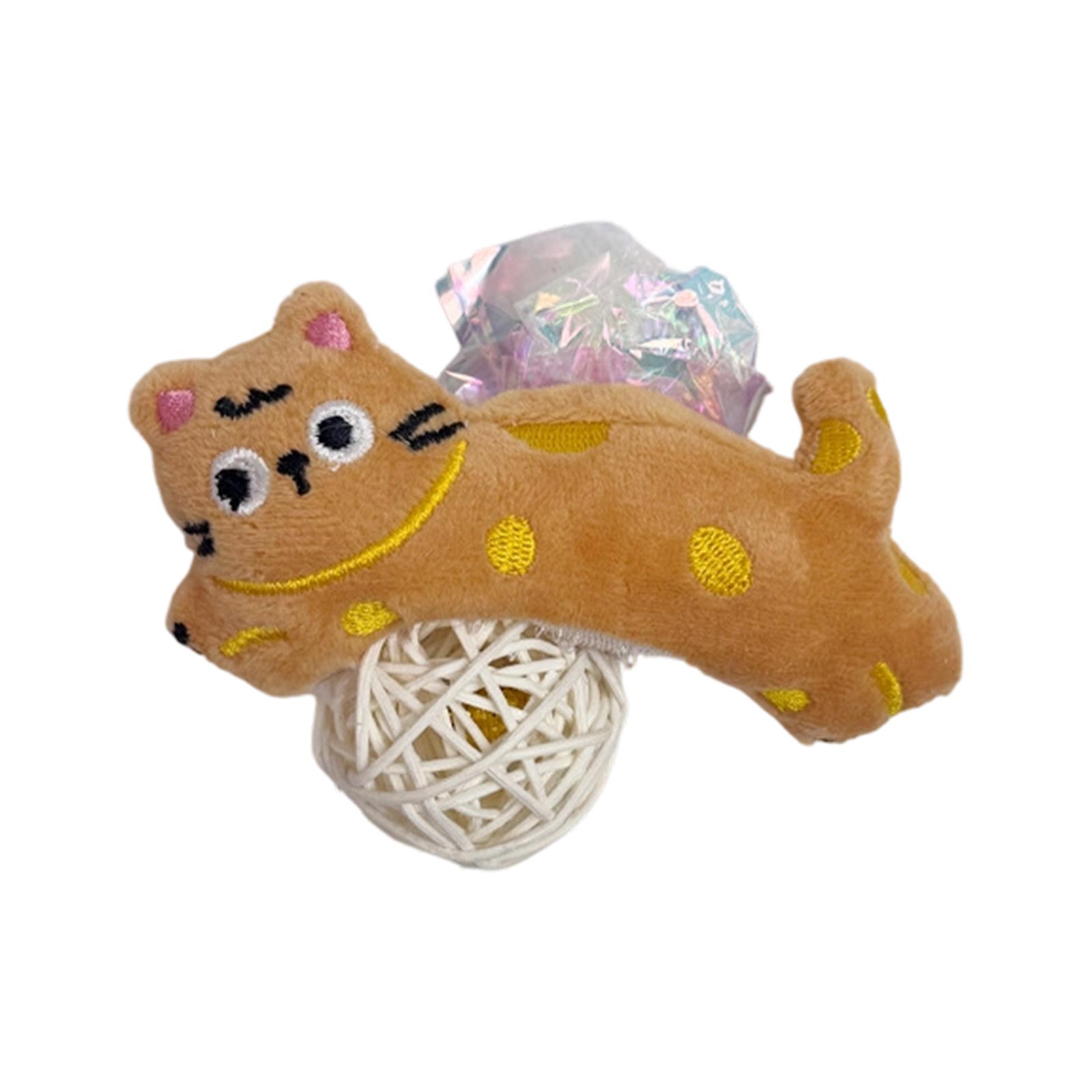 

Cute Plush Toy with Rattan Ball, Bell, Crinkle Paper & Catnip - Interactive Chew Toy for Indoor Cats, -Resistant Teething Toy for Kittens one size жовтий