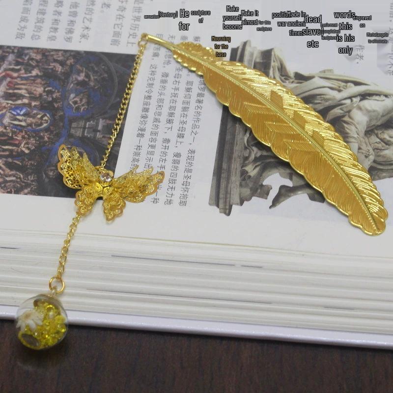 Chinese Cross-border Metal Feather Bookmark: Classical Leaf Vein Design, Creative Stationery, Ancient Style Cultural Gift