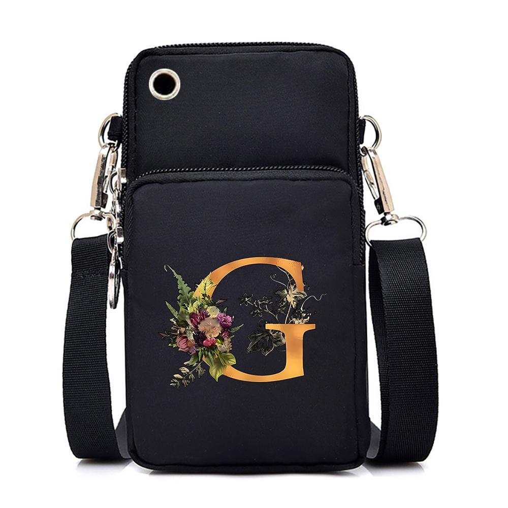 

Золотые кошельки и сумки с цветочным принтом и буквами, женская мини-сумка для мобильного телефона, винтажная сумка-молния с буквами алфавита, сумка через плечо
