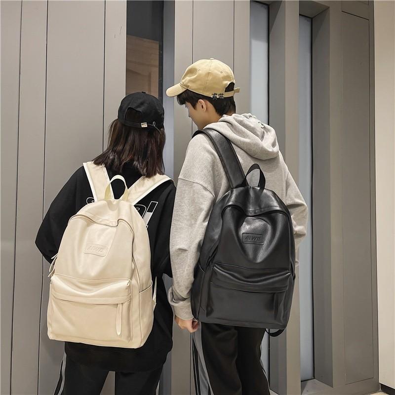 Letter Pattern Aiwe Leather Backpack Solid Color Schoolbag Gifts Breathable