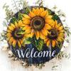 Hisun Tin Sign Vintage Welcome Sunflower Metal Tin Sign Retro Rustic Yellow Sunflower On Dark Wood Round Wall Art Decor Classic Farmhouse Flo